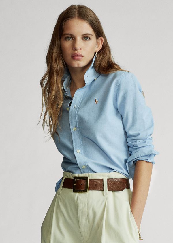 Camisa Oxford Polo Ralph Lauren Mujer Azules - Custom Fit Cotton - SBHRZ3685